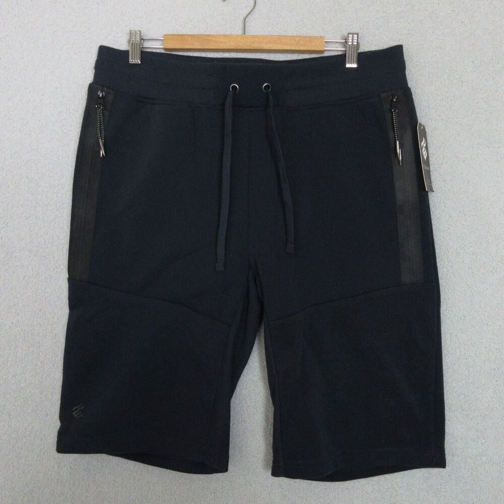 Rocawear Shorts Mens XL Navy Drawstring Zip Pockets Athletic Fleece Knee Length